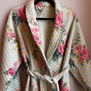 Vintage Cottagecore Talbots Floral Quilted Robe, Large - Grandma Chic
